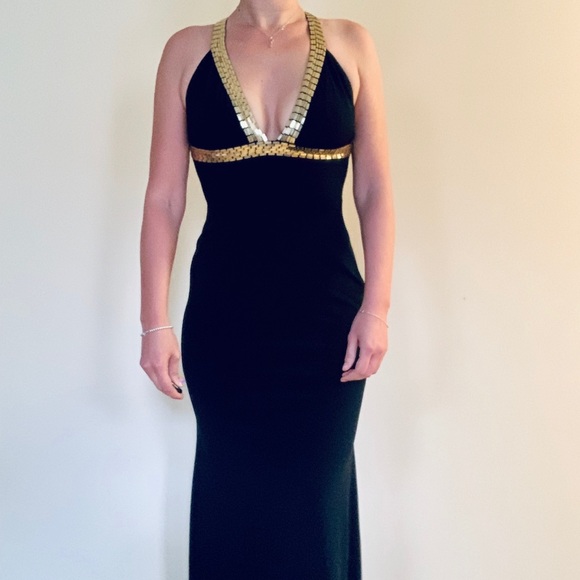 Vntg Mermaid Black Prom Maxi Dress 8 - Picture 2 of 3